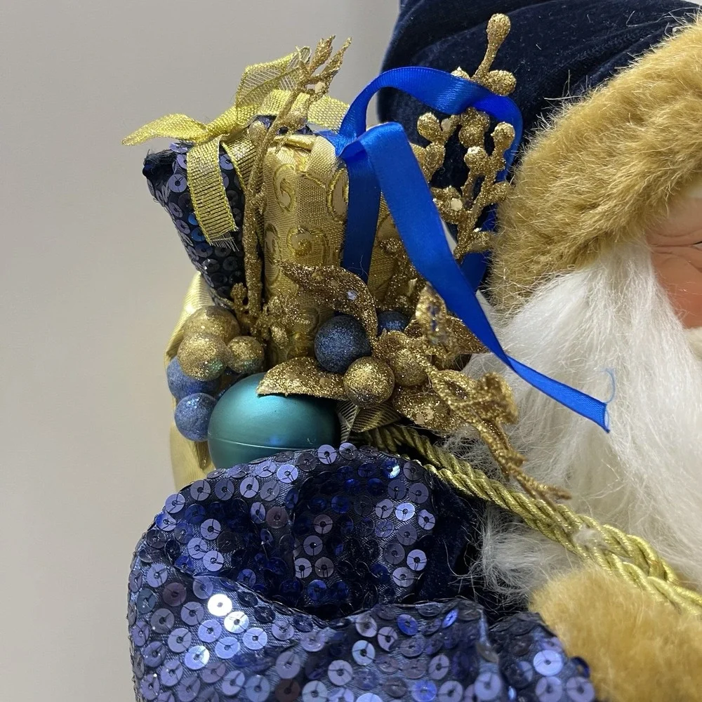 Blue & Gold Santa Figure Standing Large 28x12